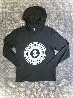 Doughnuts & Deadlifts Black Hoodie Sz XS Eat Lift Live